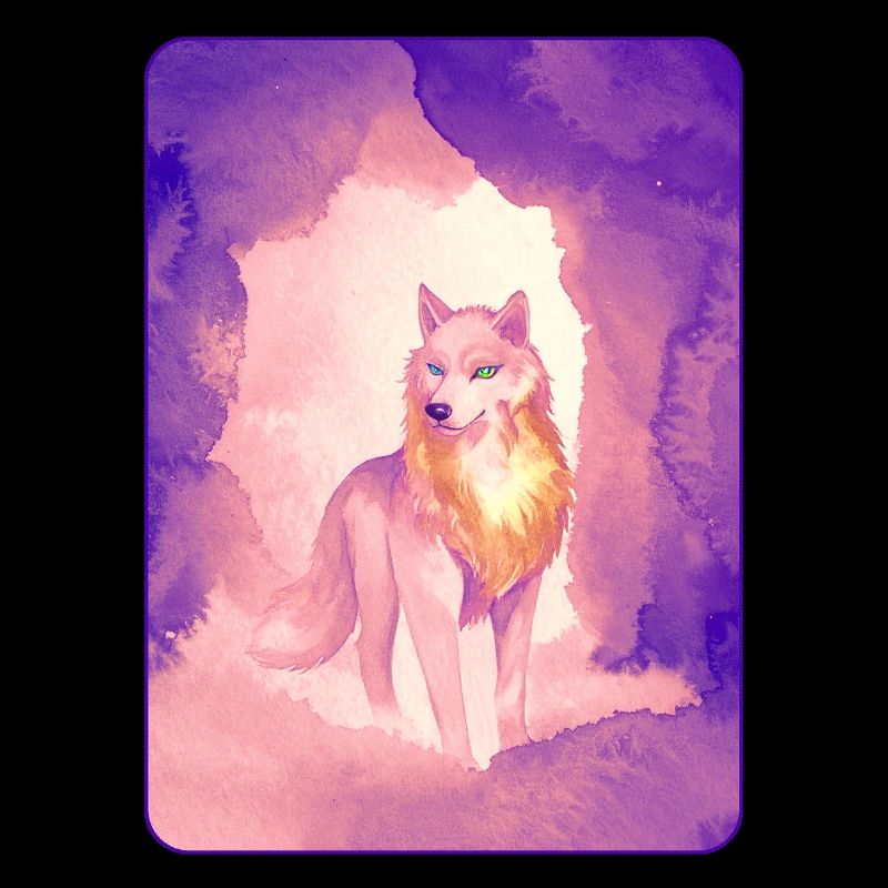 Weißer Wolf in Aquarell 2 (Lila)