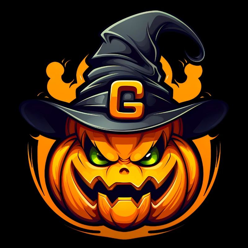 Evil Halloween pumpkin with witch hat