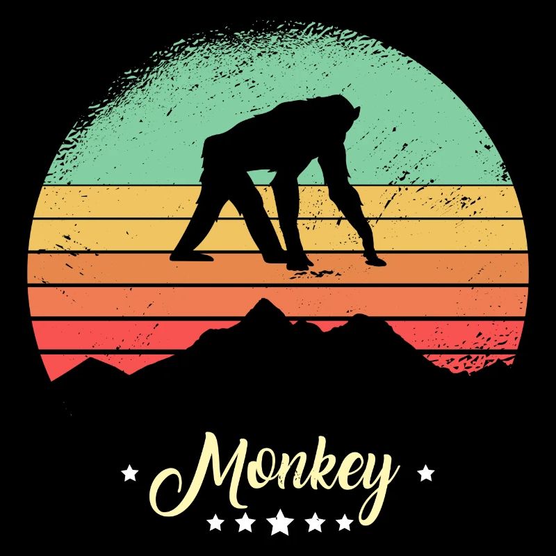 Monkey Vintage Animaux Rétro Coucher de Soleil