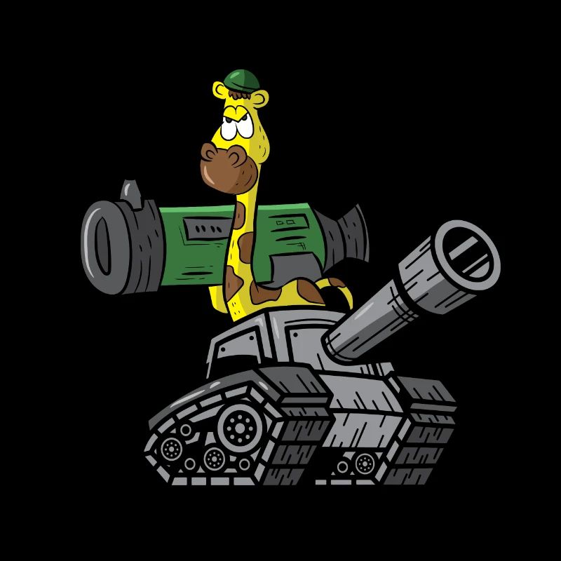 Comic Soldat Giraffe mit Bazooka und Panzer