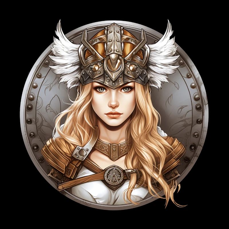 Blonde shieldmaid with Valkyrie helmet