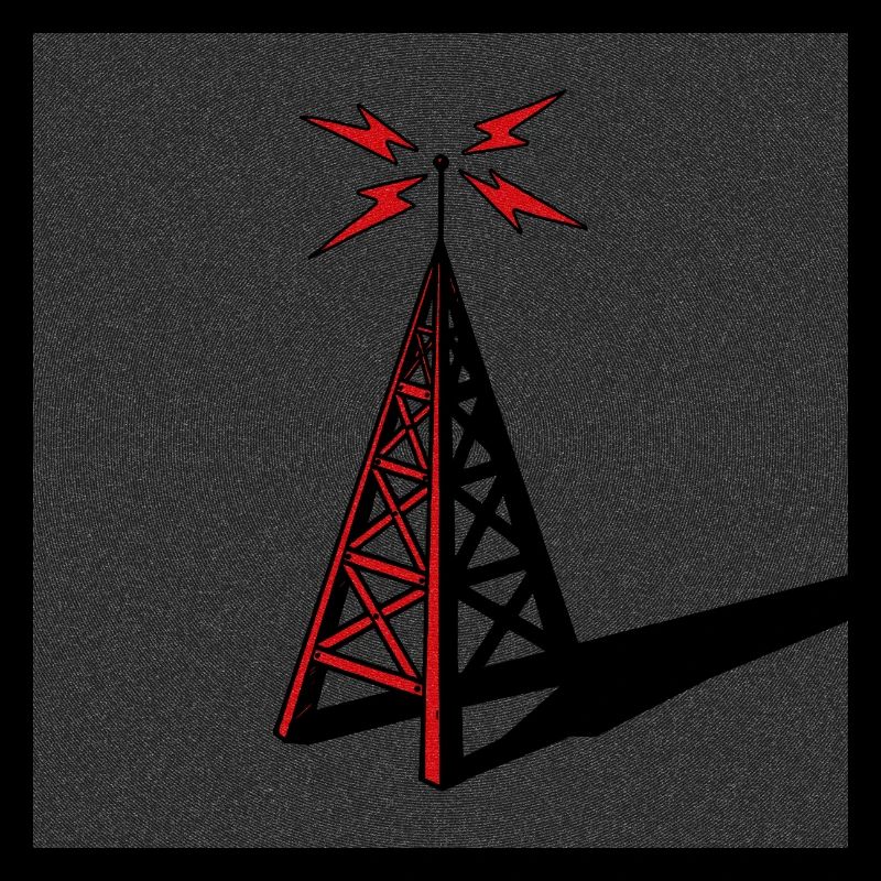 Radio Tower - Red on Grey