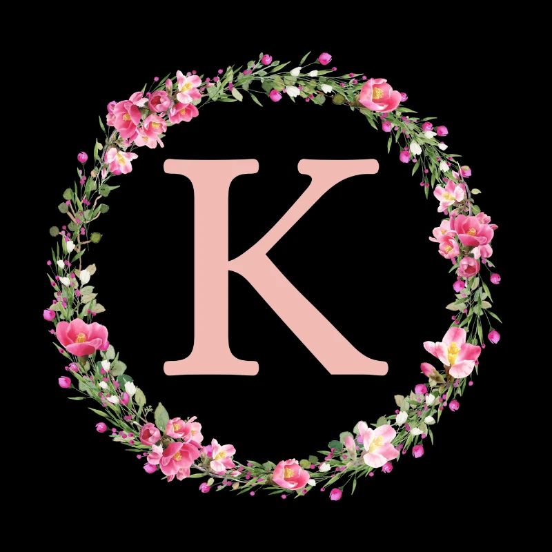 K Monogramm, Blumen-Kranz, personalisierbar