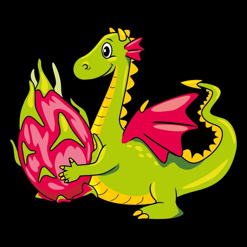 Lustiger cartoonhafter Drache mit einer Pitaya-Frucht