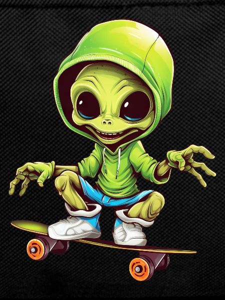 Alien on the space skateboard