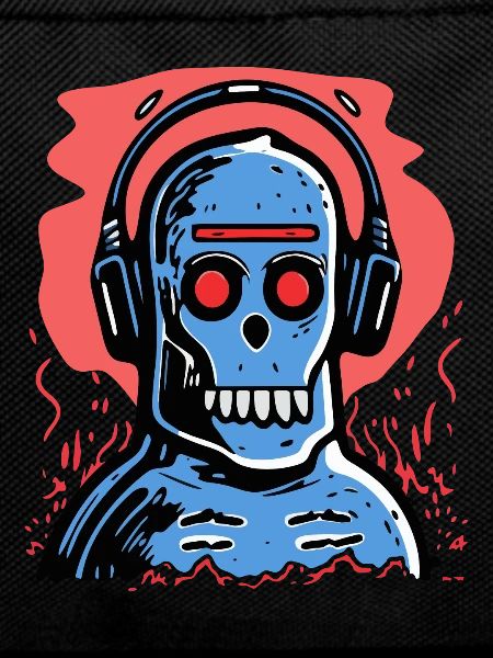 Zombie Affe mit blauen Kopfhörern