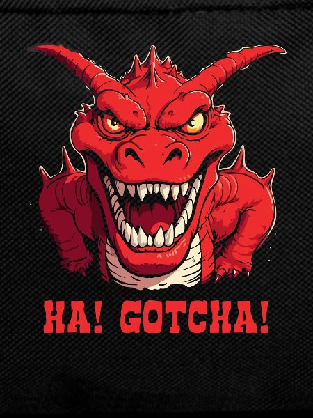 Haha, caught! Angry funny dragon