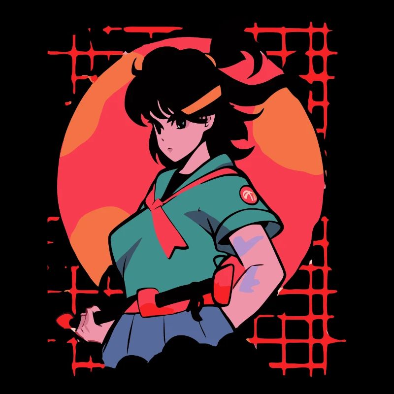 Fille guerrière dans le style classique de l’anime Vaporwave
