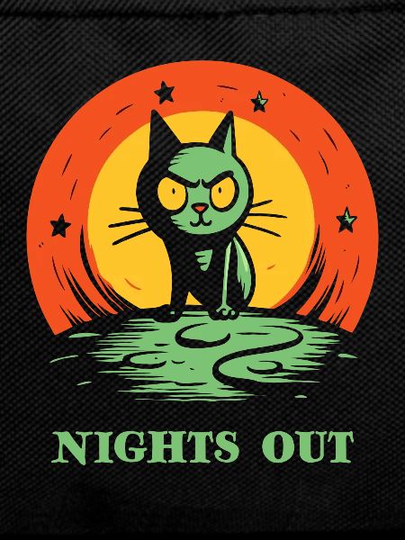 Outside at night, a cat
