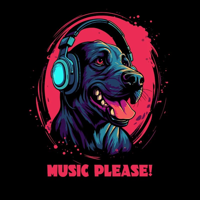 Musik bitte, Kopfhörer und Hund