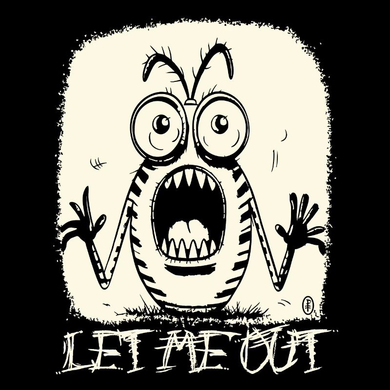 A cartoon insect screams: Let me out!