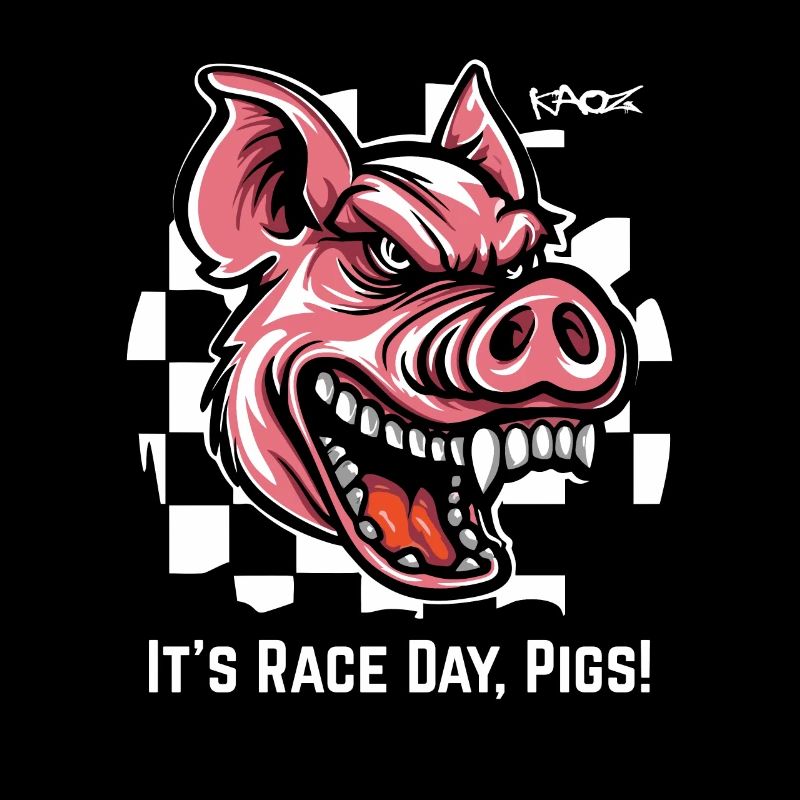 Toujours prêt pour la course, cochon drapeau à damier