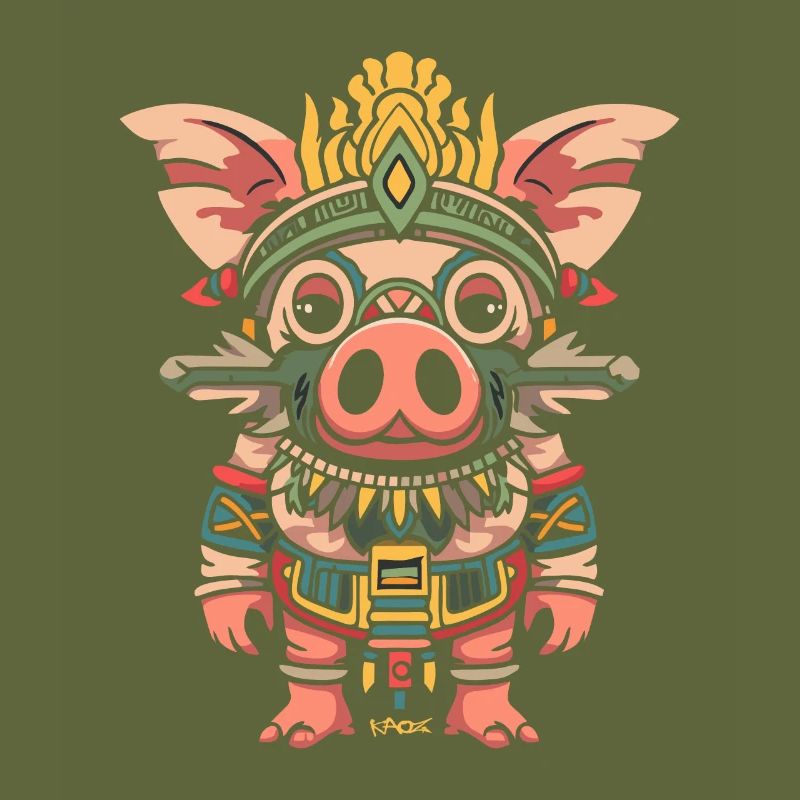 Funny Cute Mayan Aztec Pig