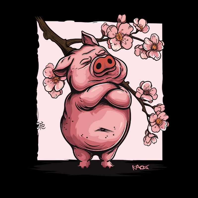 Cochon japonais offensé Sakura Flowers
