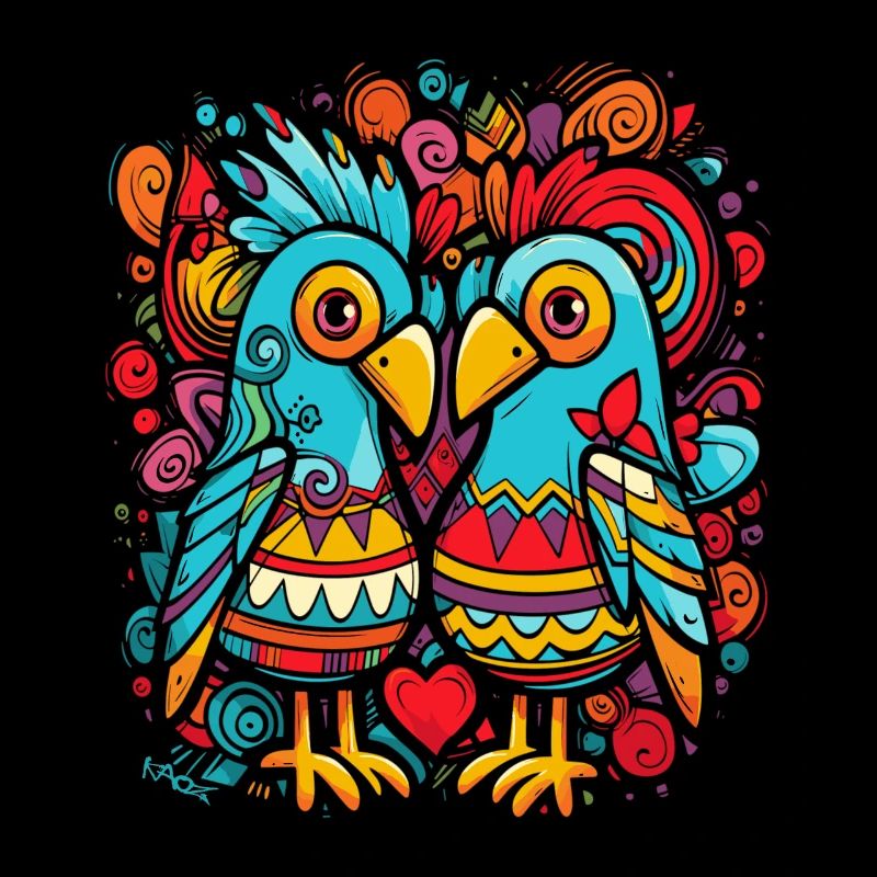 Two Lovers: Candy-Colored Birds with Heart