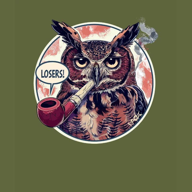 Eule mit Tabakpfeife sagt "Verlierer"