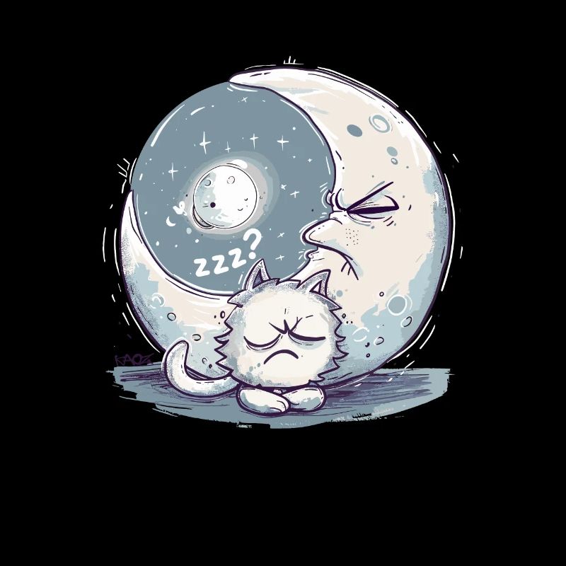 Sleeping uncomfortable cat and moon and sleep