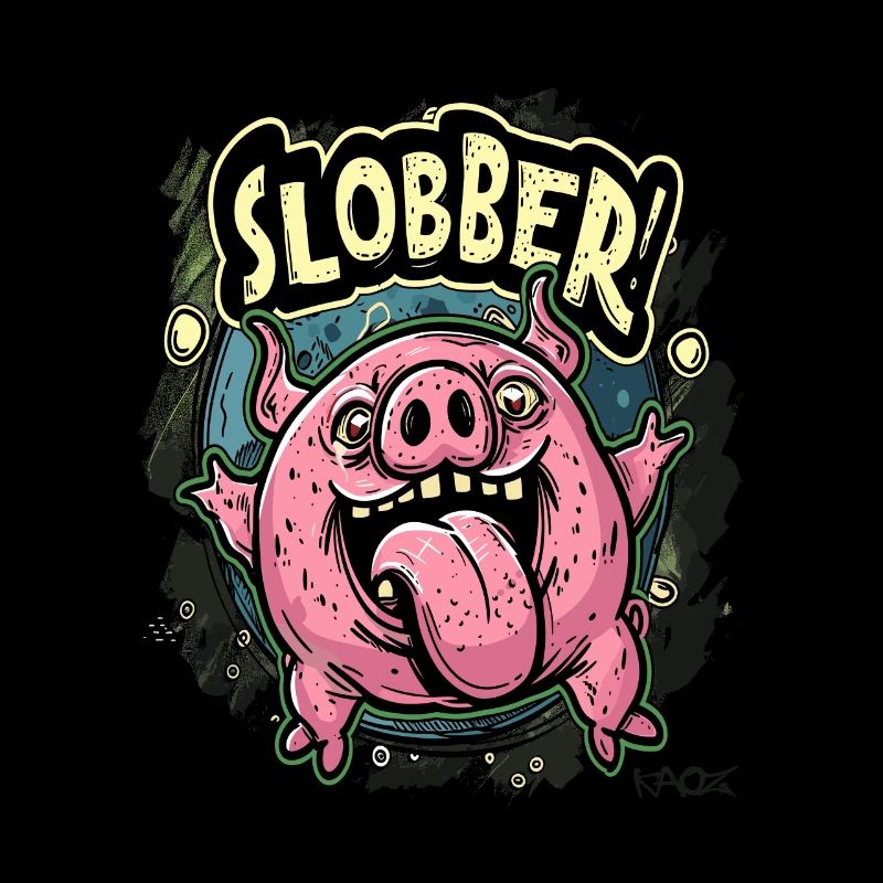 Drooling, hungry, happy pig