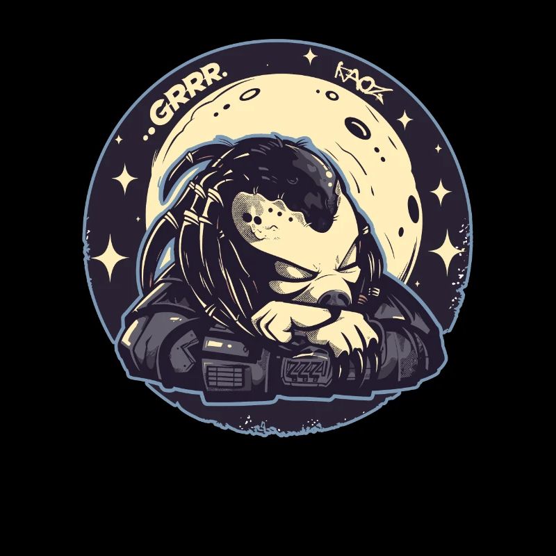 Fatigué mignon chasseur extraterrestre lune et étoiles