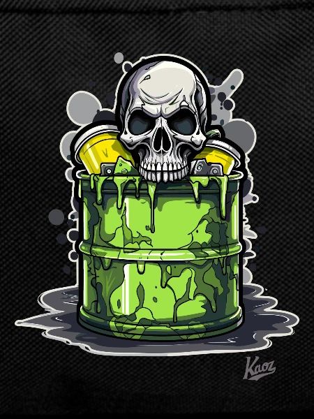 Toxic waste bin with skull