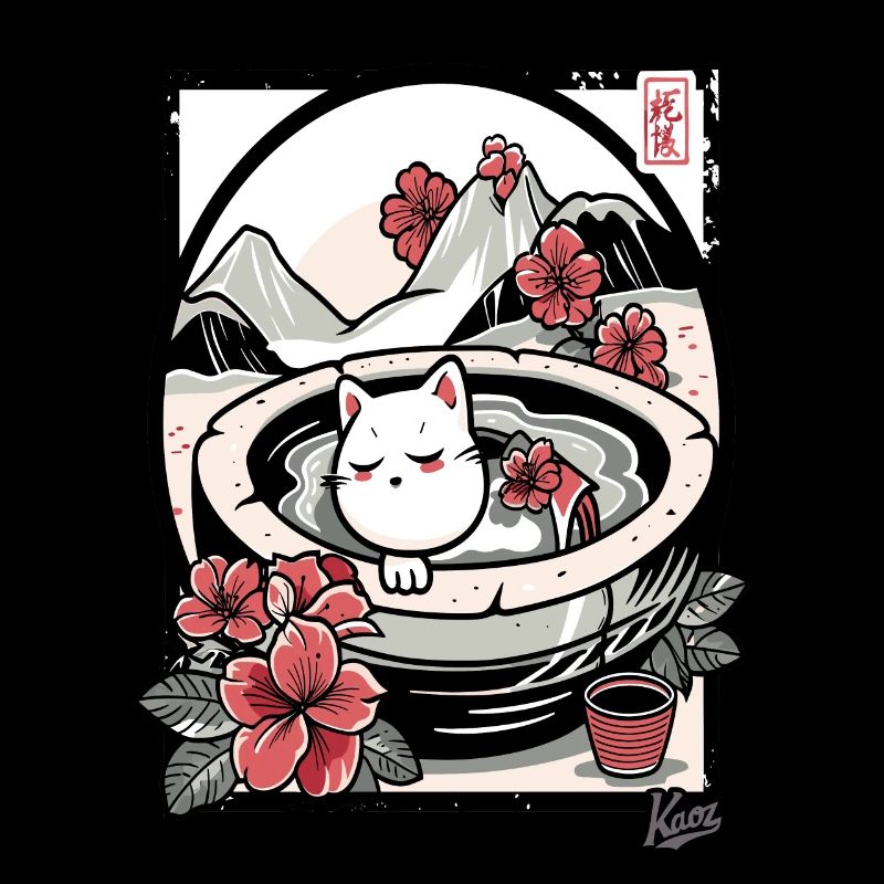 Fleurs japonaises et bain de chat