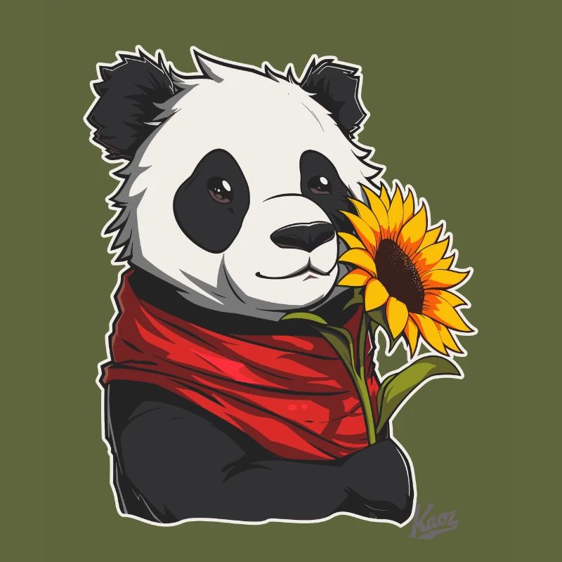 Super freundlicher, süßer Panda mit Sonnenblume