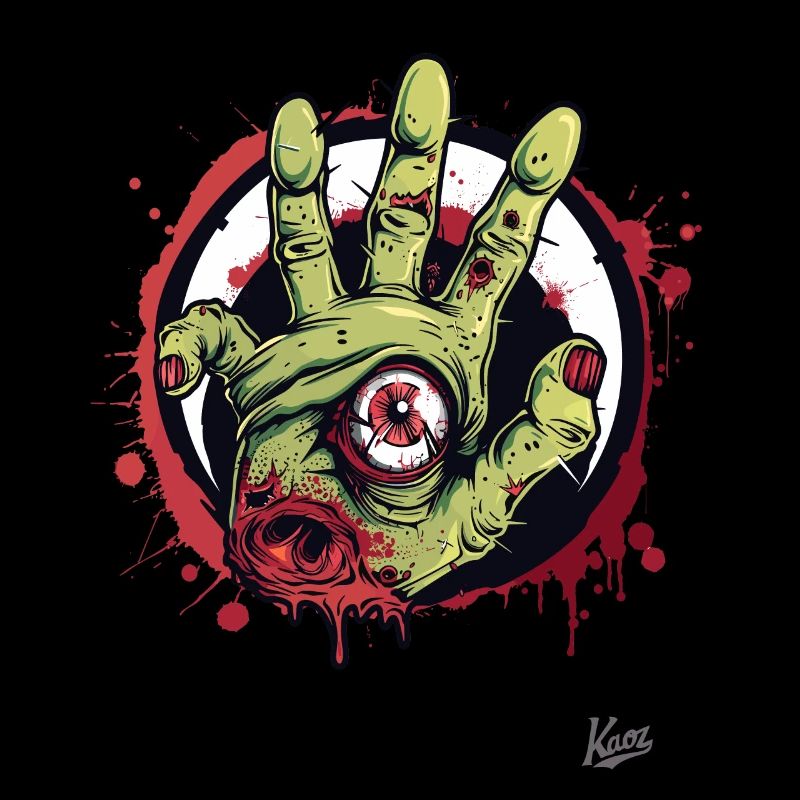 Zombies Live : Main de zombie vert avec œil