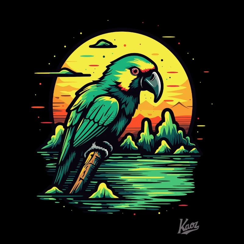 Sunset and a green parrot