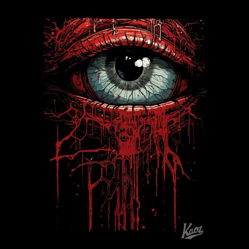 Sad eyes with dripping red paint