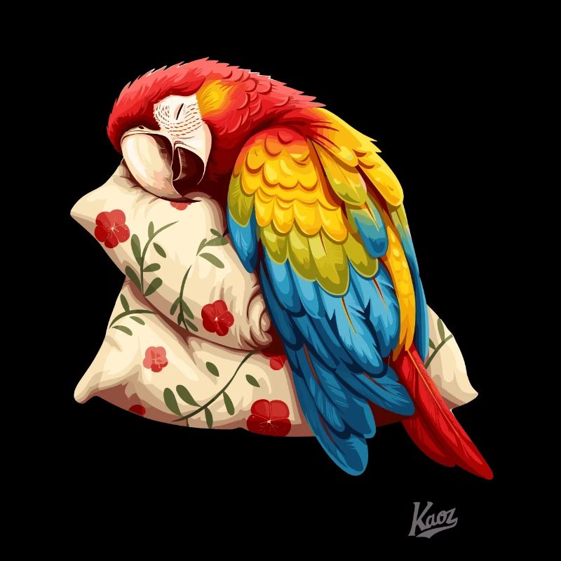 Petit perroquet ara mignon dormant sur l’oreiller