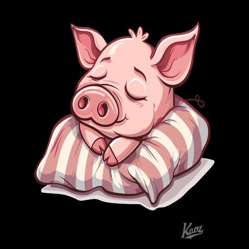 Little piglet pig sleeping on a pillow
