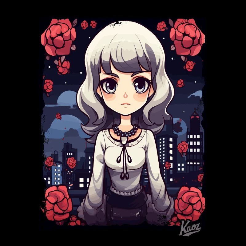 Chibi Beauty : Fille de dessin animé avec des fleurs