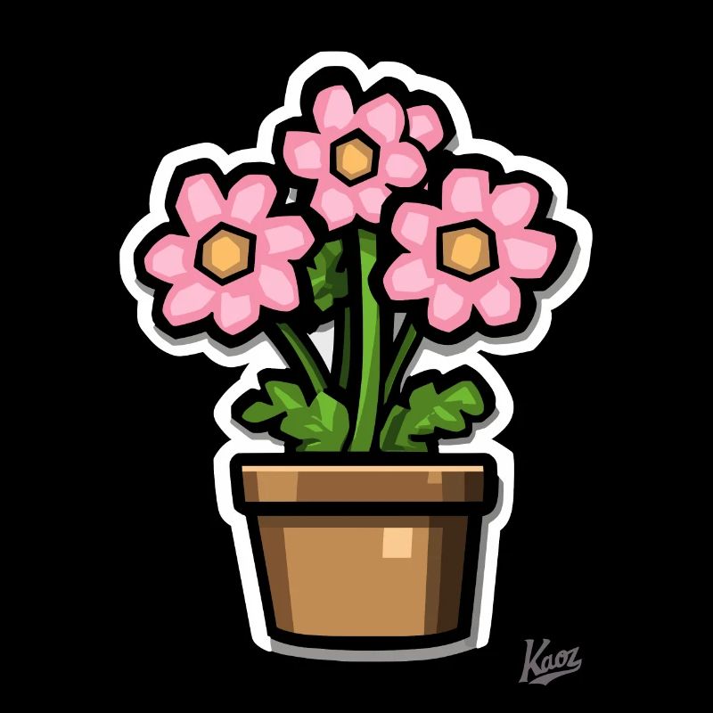 un pot de fleurs vert-rose