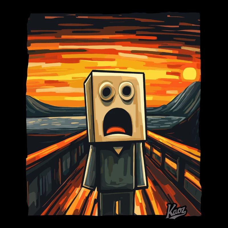 The Scream in Pixel Cartoon Style with Box Head