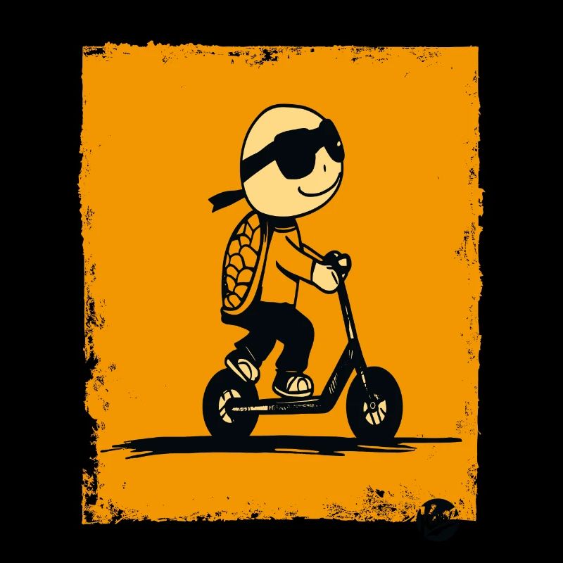 Funny cartoon turtle on scooter