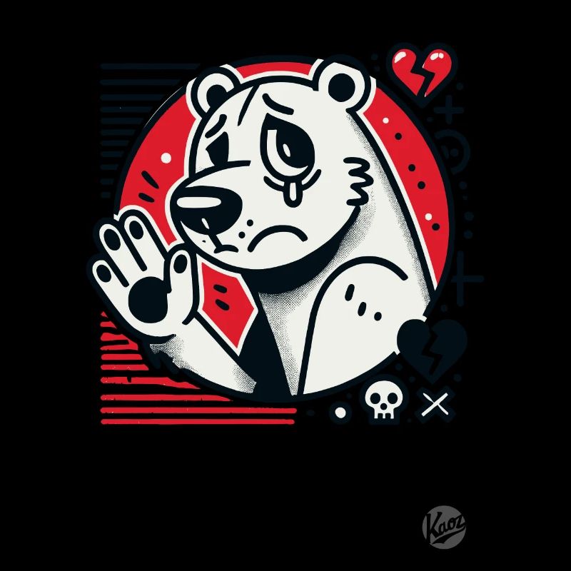 Sad bear waves goodbye with hearts