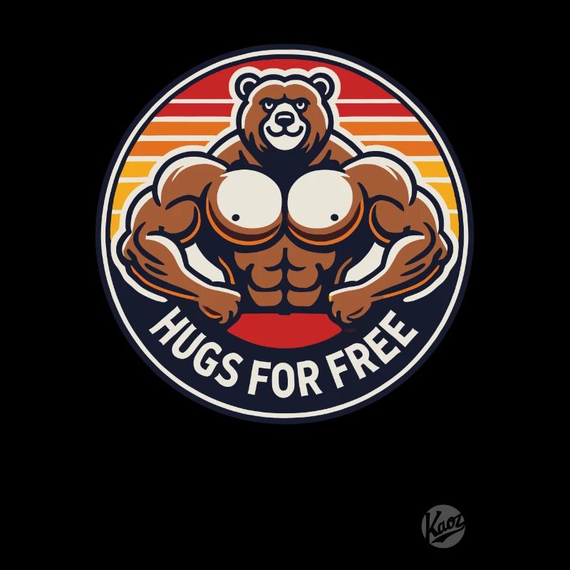 Strong bodybuilder bear gives hugs for free