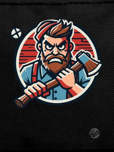 Crazy wild lumberjack with axe