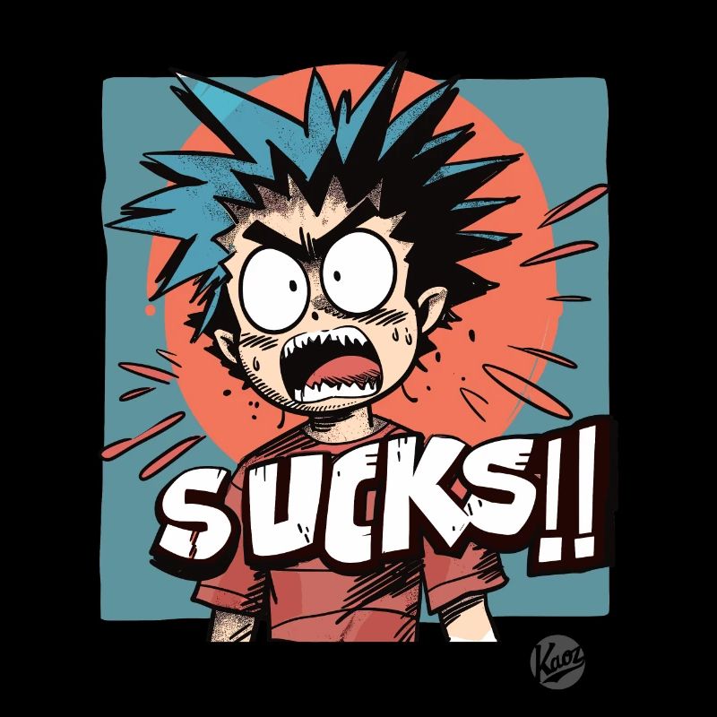 This cartoon boy says "Annoying!"