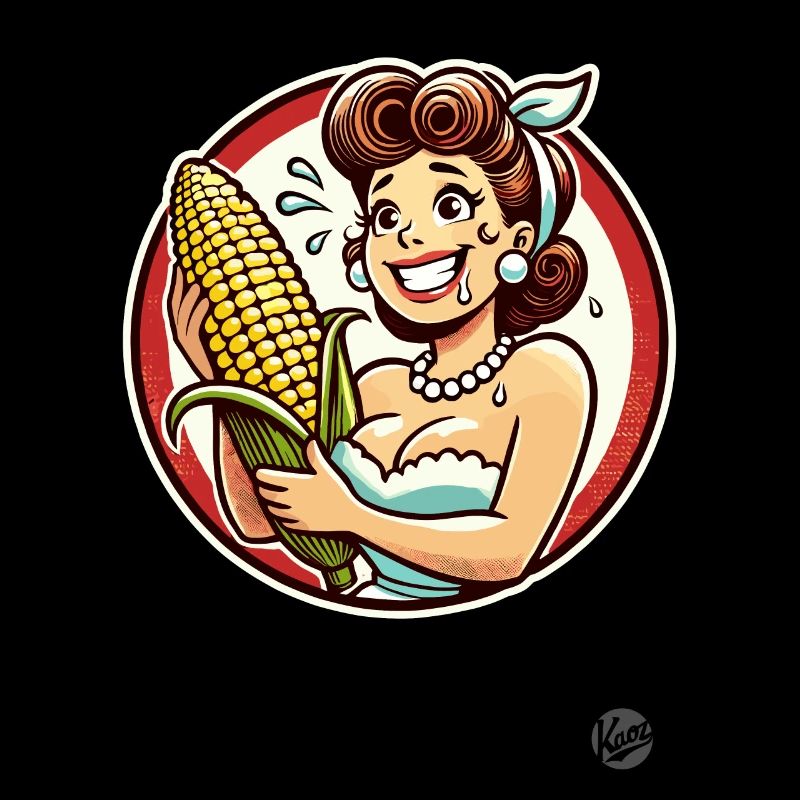 Sweating housewife with big corn on the cob