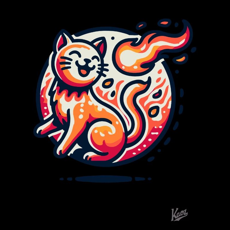 Flammen und eine springende Katze