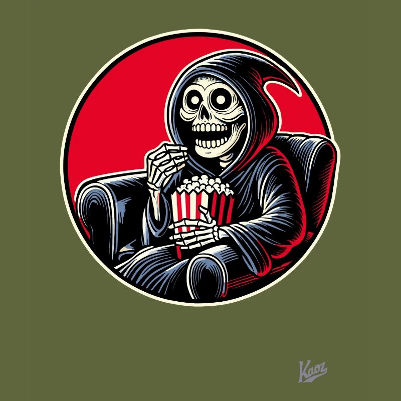 Cinéaste Grim Reaper avec pop-corn