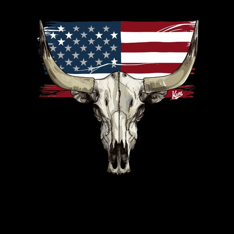 Crâne de vache et de taureau avec drapeau des États-Unis