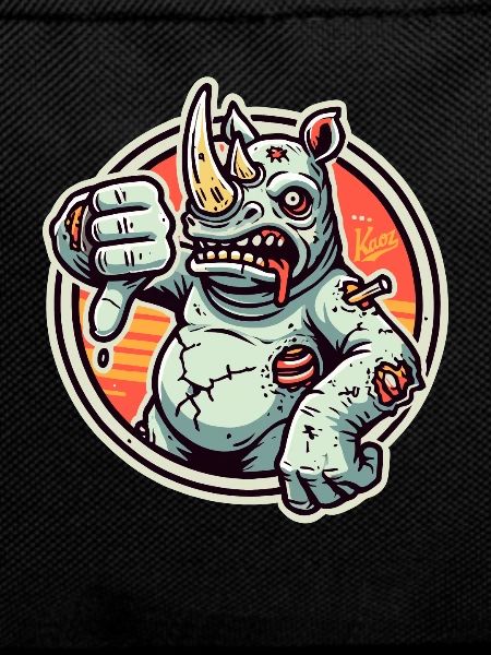 Dissatisfied and thumbs-down zombie rhinoceros