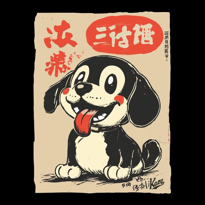 Niedlicher glücklicher Hund im Edo-Japan-Stil