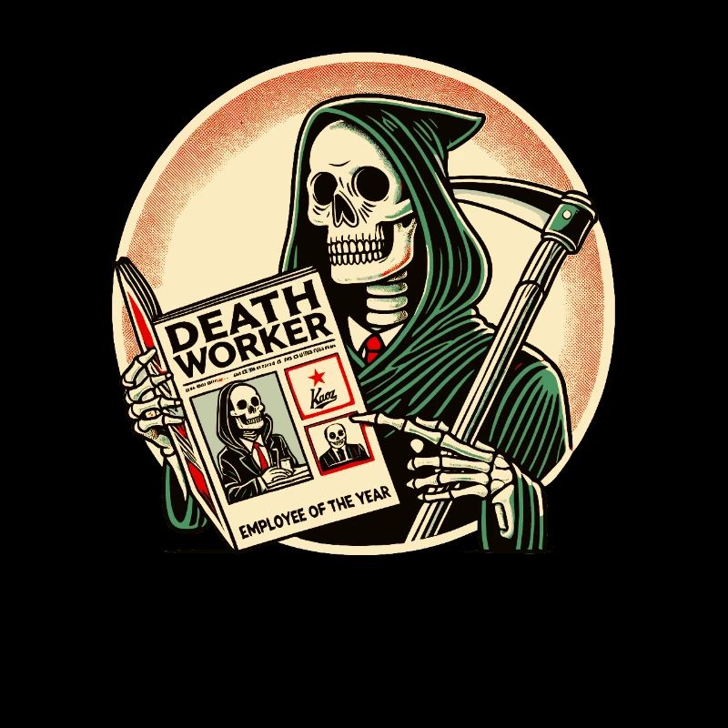 Grim Reaper Reads Death Worker Magazine