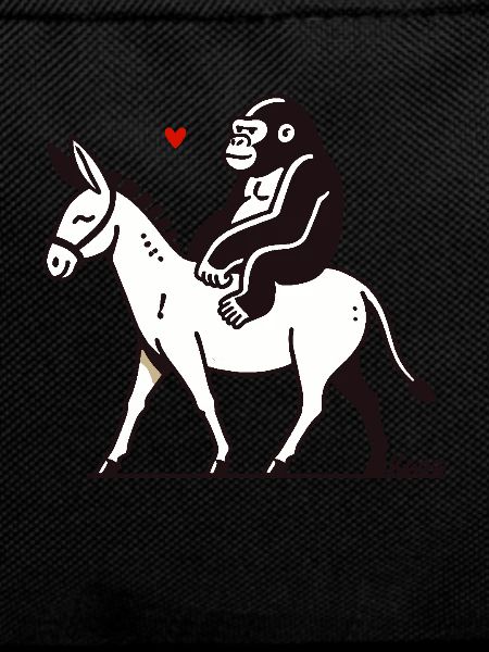 Gorilla riding a donkey