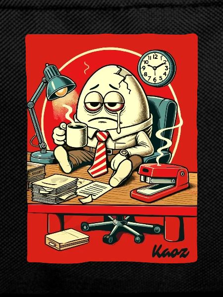 Tired office egg with coffee