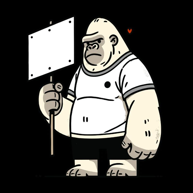 Gorilla mit leerem Schild: Deine Text hier