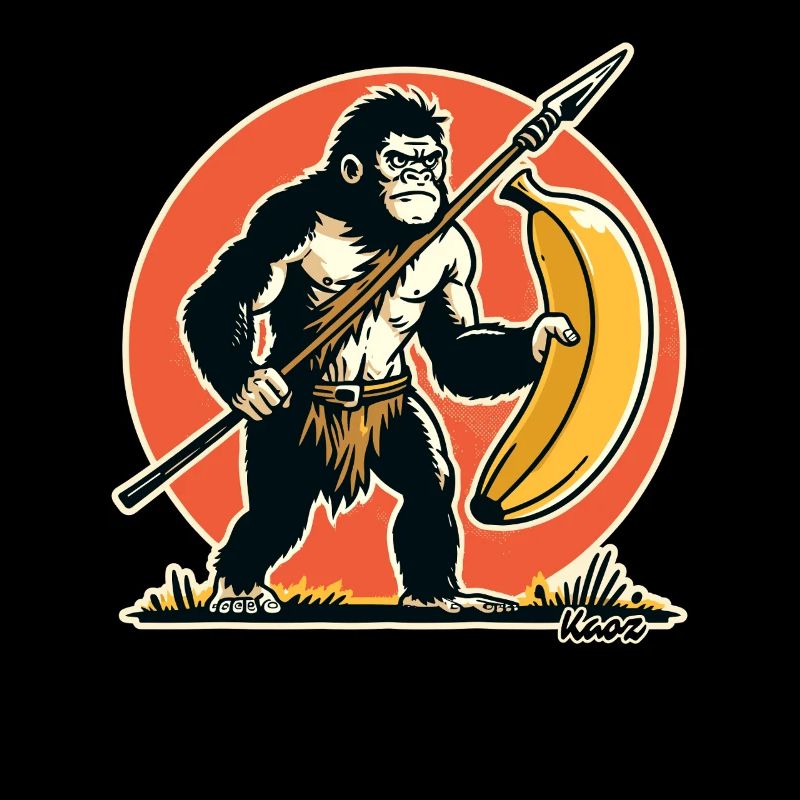 Hunter and gatherer gorilla with banana